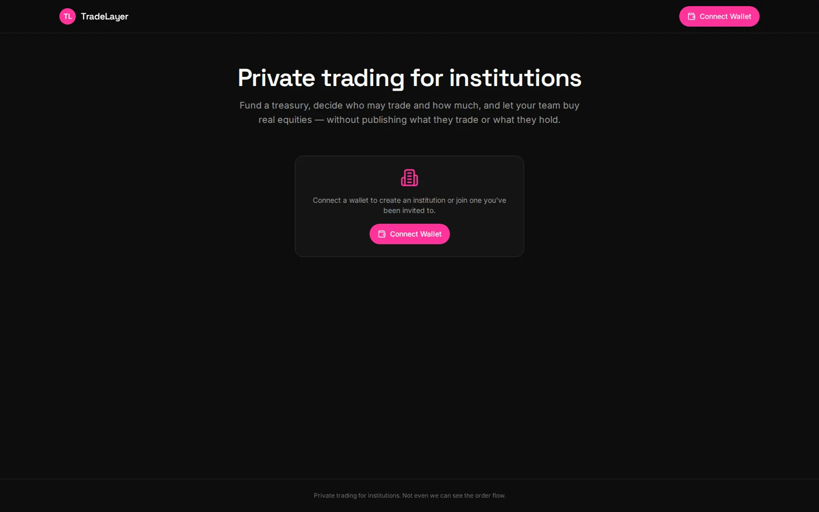 The app: an institution connects and gets onboarded before it can trade.